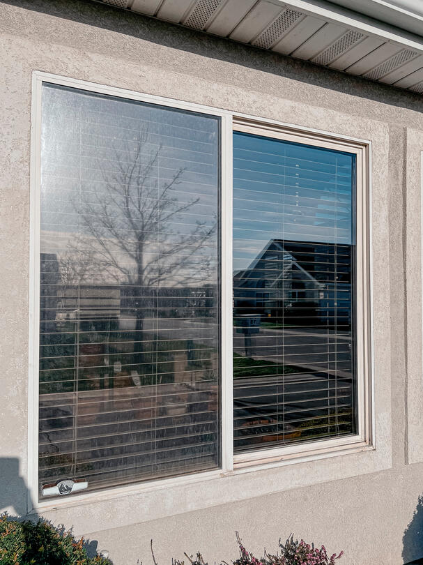 Before & after hard water removal on UV treated glass Before & after hard water removal on UV treated glass